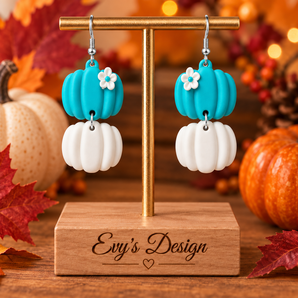 Turquoise & White Stacked Pumpkin Earrings