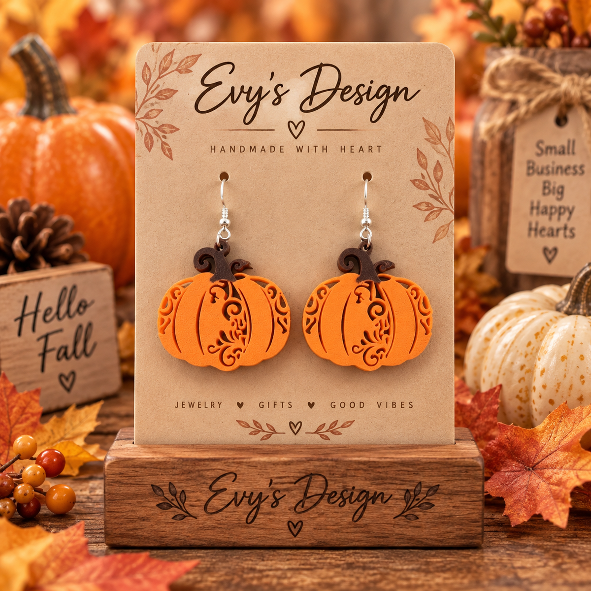 Fall Pumpkin Earrings โ Handmade Autumn Dangle Earrings