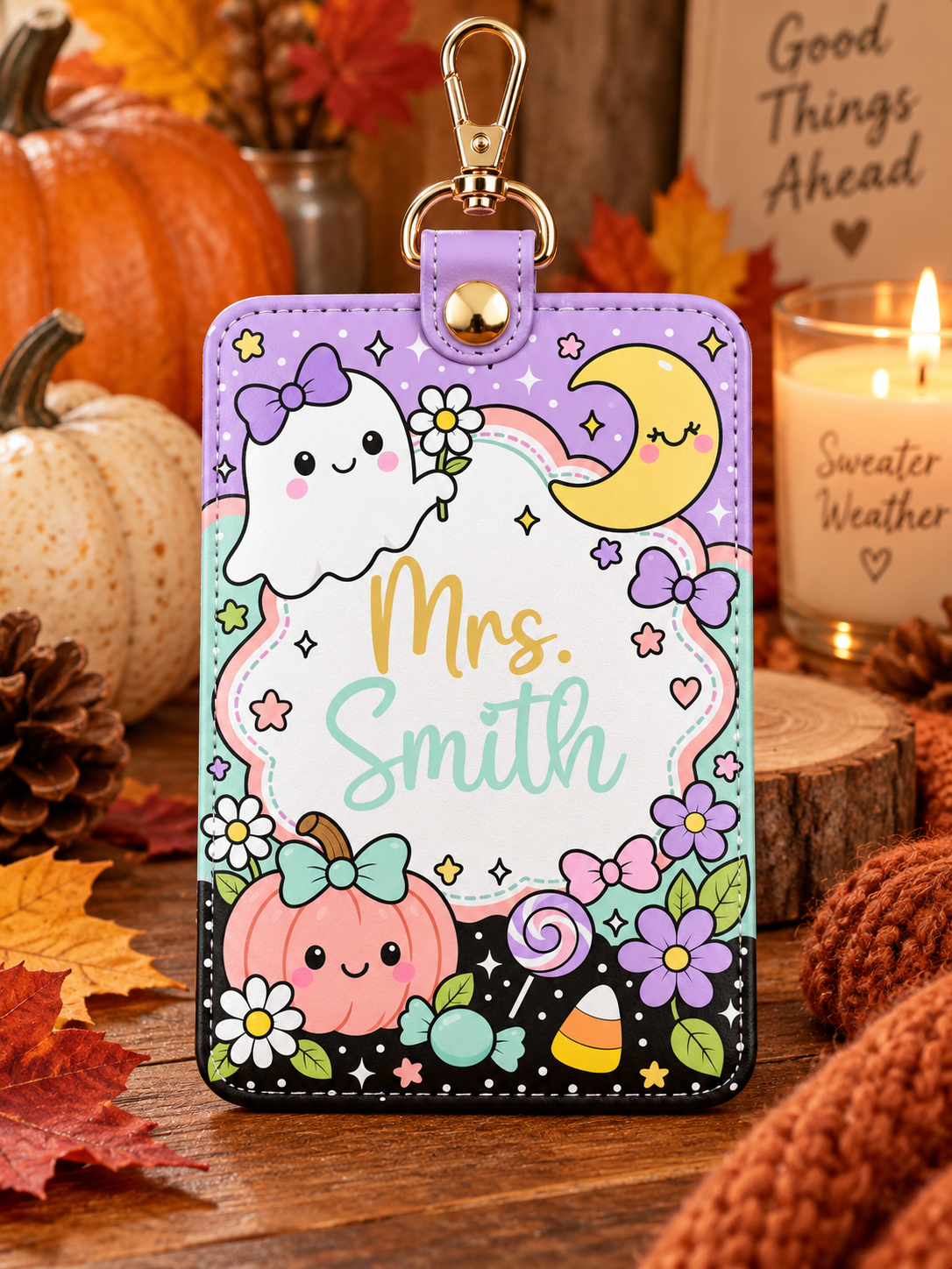 Personalized Fall Leather ID Holder