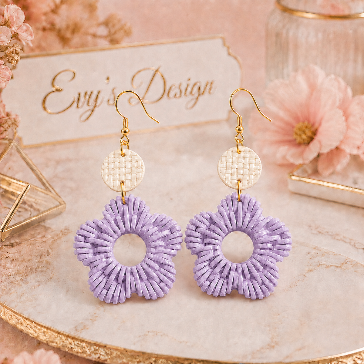 Woven Flower Earrings | Handmade 3D-Printed Floral Earrings