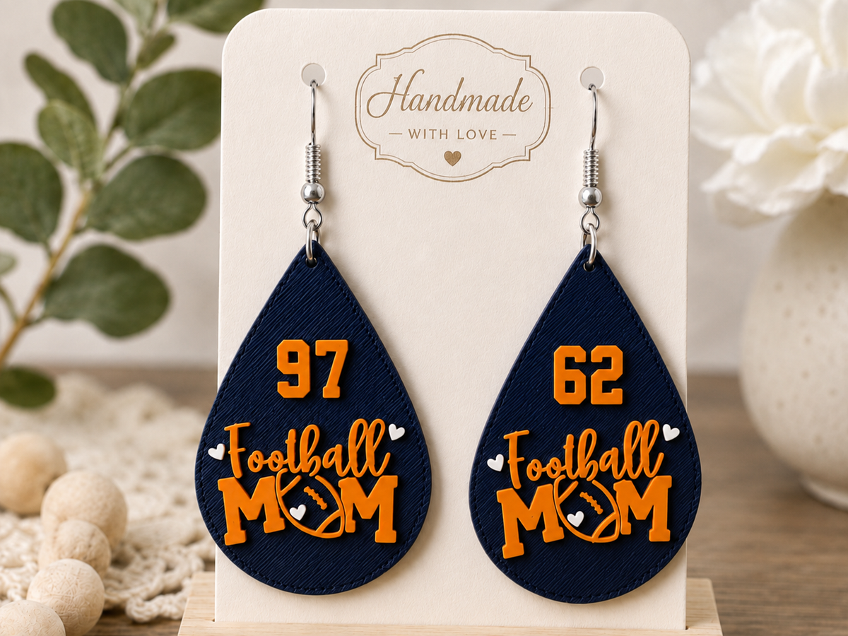 Personalized Football Mom Earrings | Custom Player Number | Gold or Silver Hooks 🏈