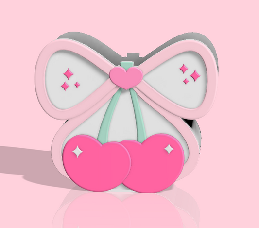 3D Cherry Bow Desk Organization Set – Pen Holder, Sticky Note, Trinket Dish & More