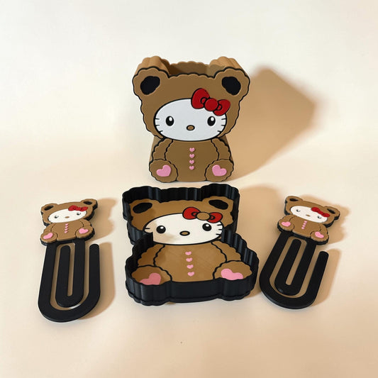 3D HK Bear Desk Organizer – Pen Holder, Sticky Note & Trinket Dish Set