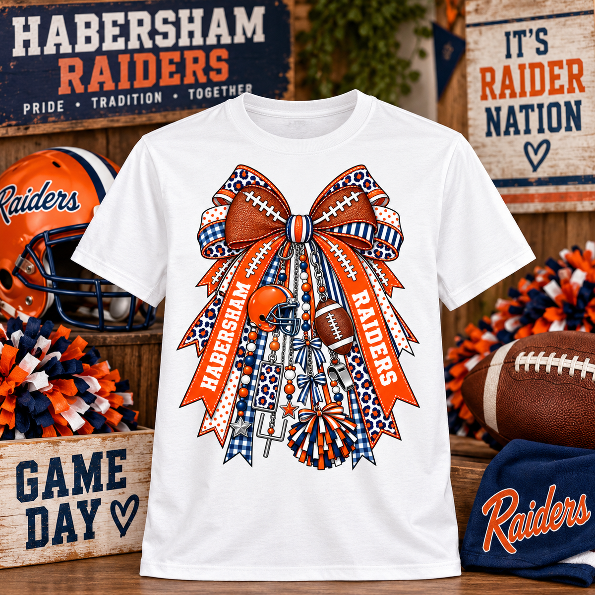 Habersham Raiders Football Bow Game Day T-Shirt