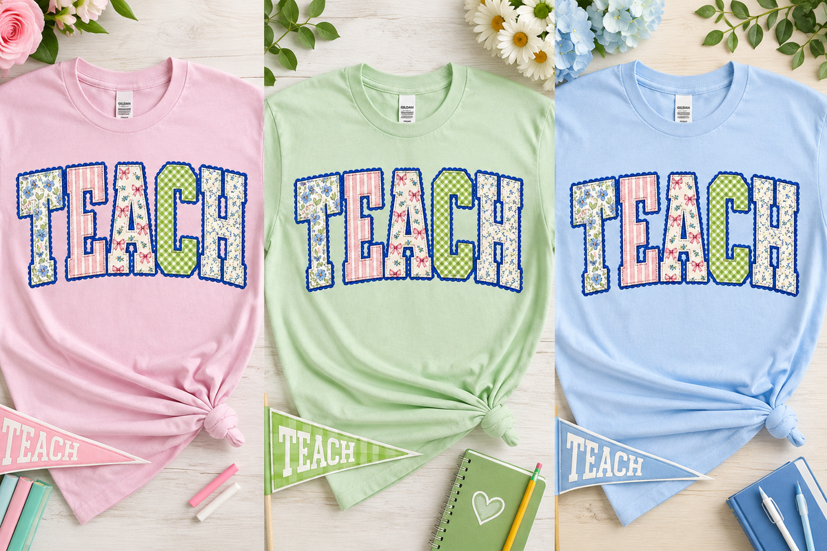 Preppy TEACH Floral & Gingham Teacher T-Shirt