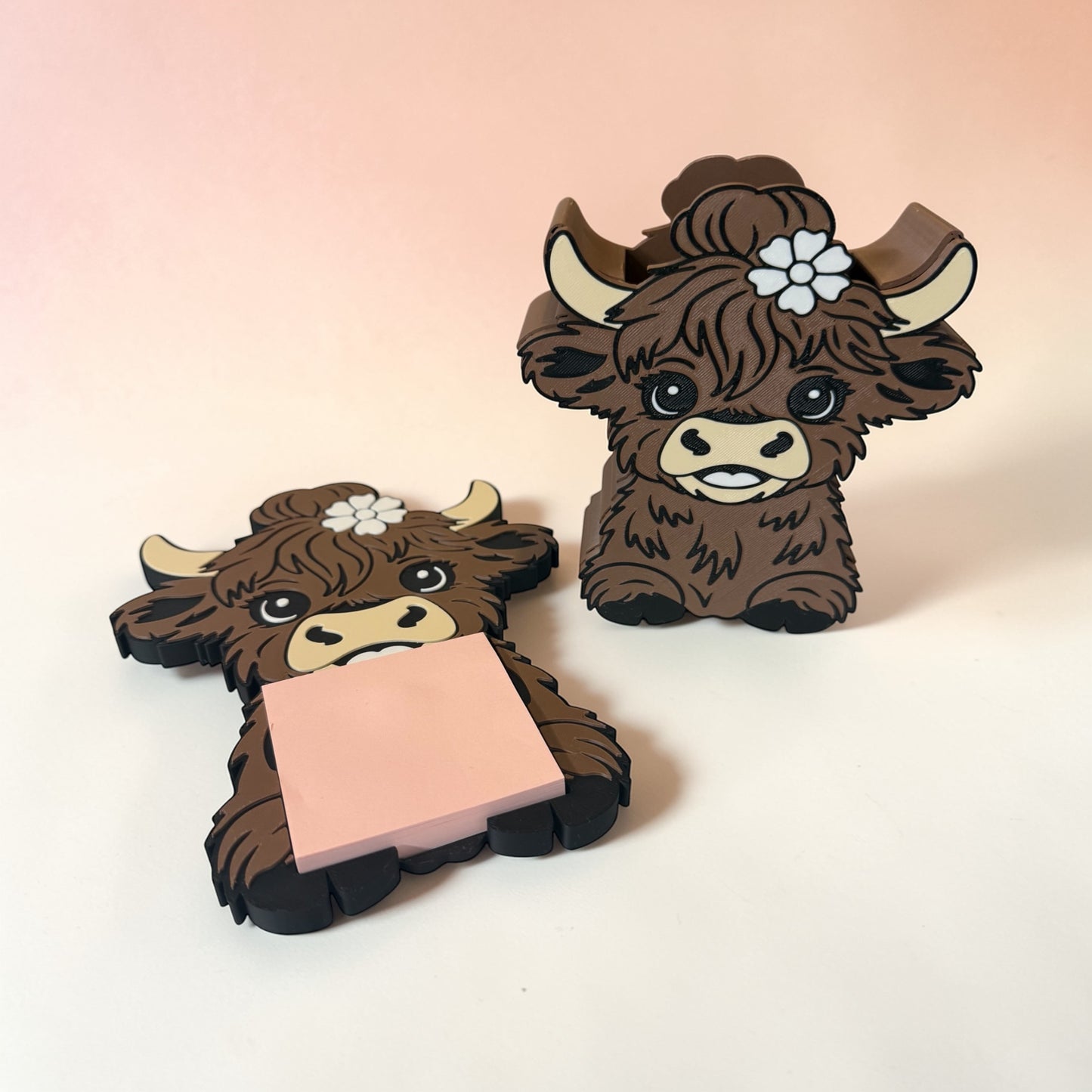 Highland Cow Desk Organizer – Pen Holder & Sticky Note Set