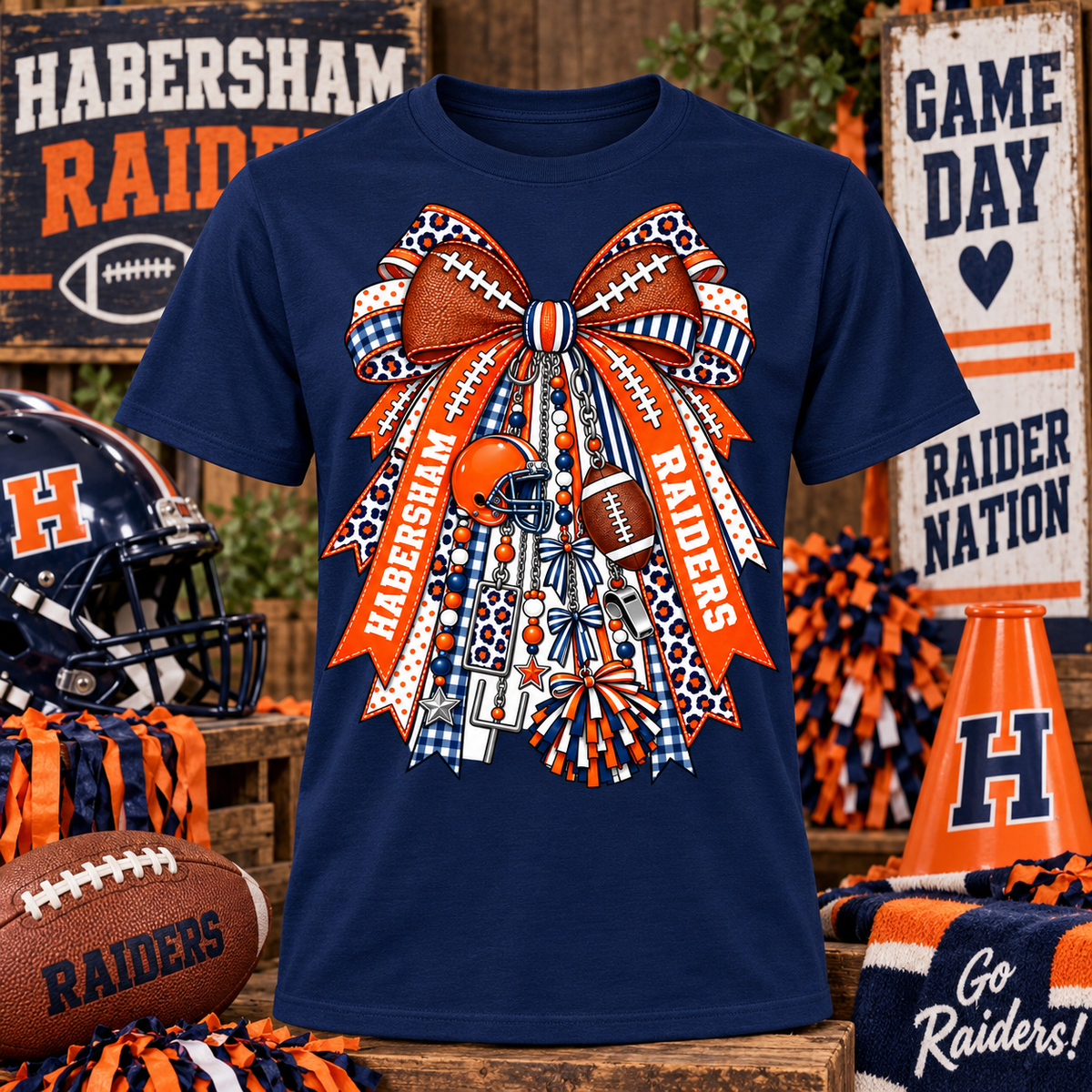 Habersham Raiders Football Bow Game Day T-Shirt