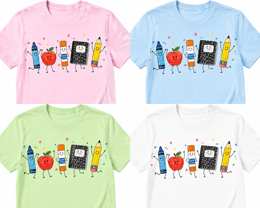 Cute Anthropomorphic School Supplies Teacher T-Shirt