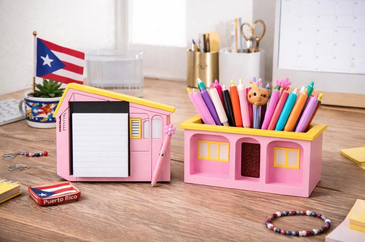 3D Puerto Rico “La Casita” Desk Organizer Set – Pencil Holder, Sticky Notes & Keychain