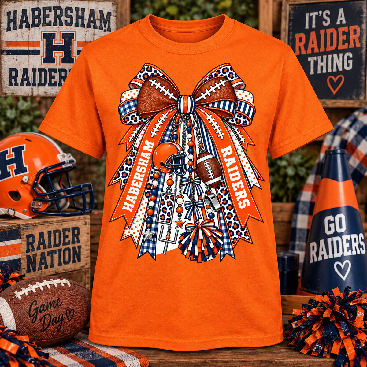 Habersham Raiders Football Bow Game Day T-Shirt