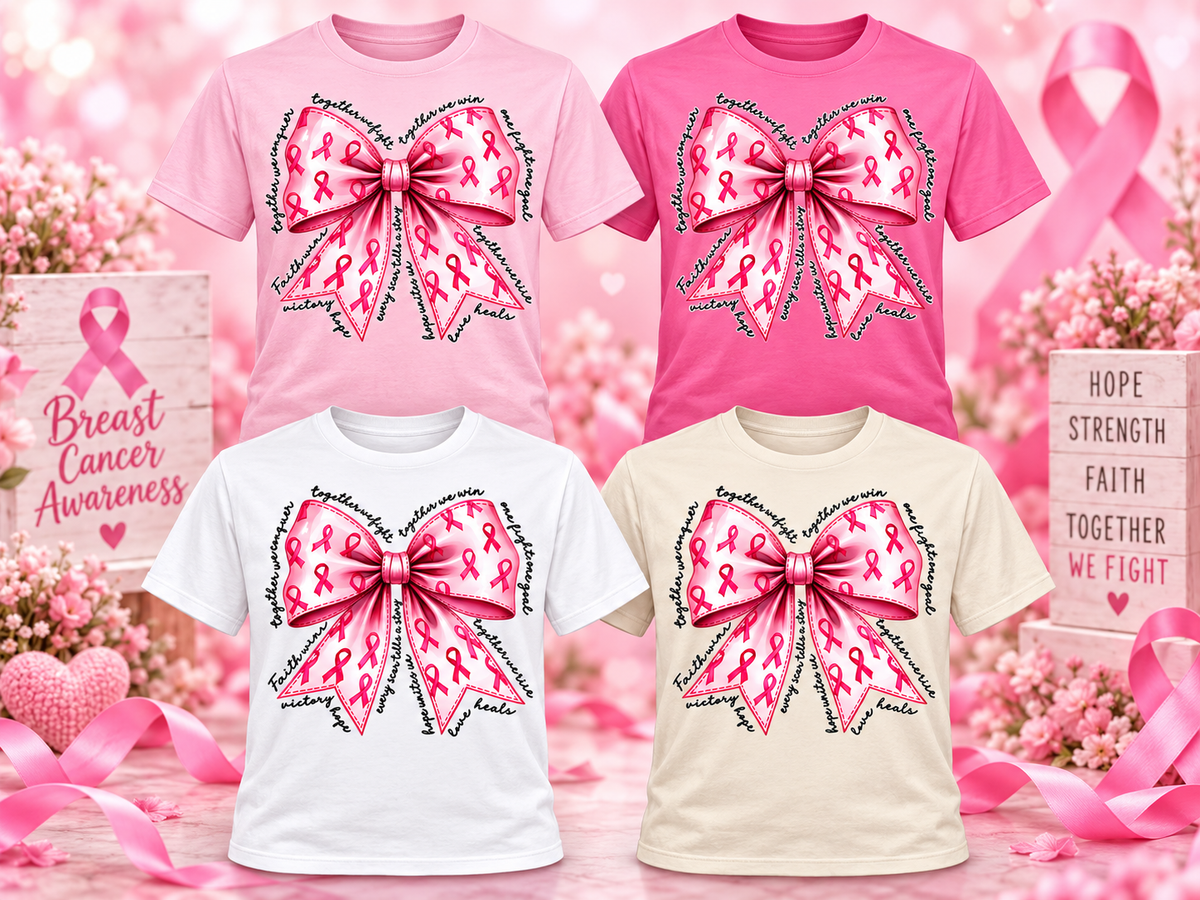 🎀 Breast Cancer Awareness Bow T-Shirt – Together We Fight