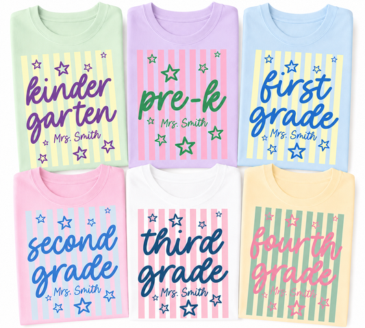 Personalized Striped Back to School Teacher Shirt