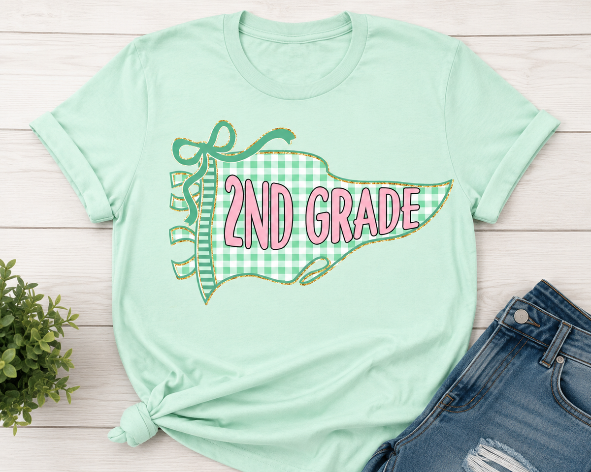 Colorful Gingham Back To School Pennant Flag Shirt