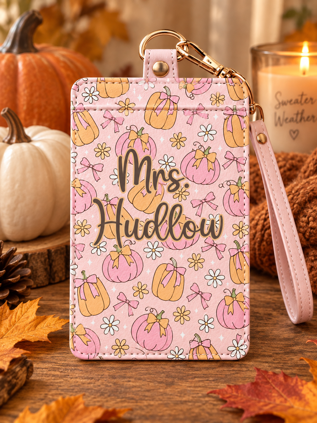 Personalized Fall Leather ID Holder