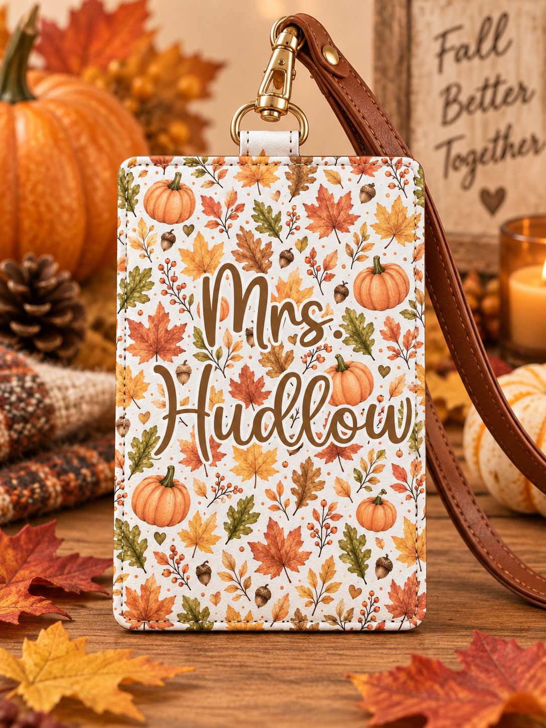 Personalized Fall Leather ID Holder