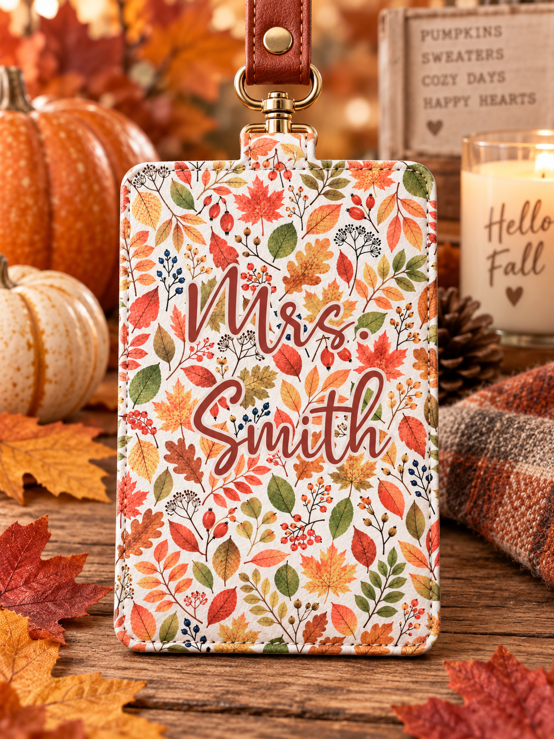 Personalized Fall Leather ID Holder
