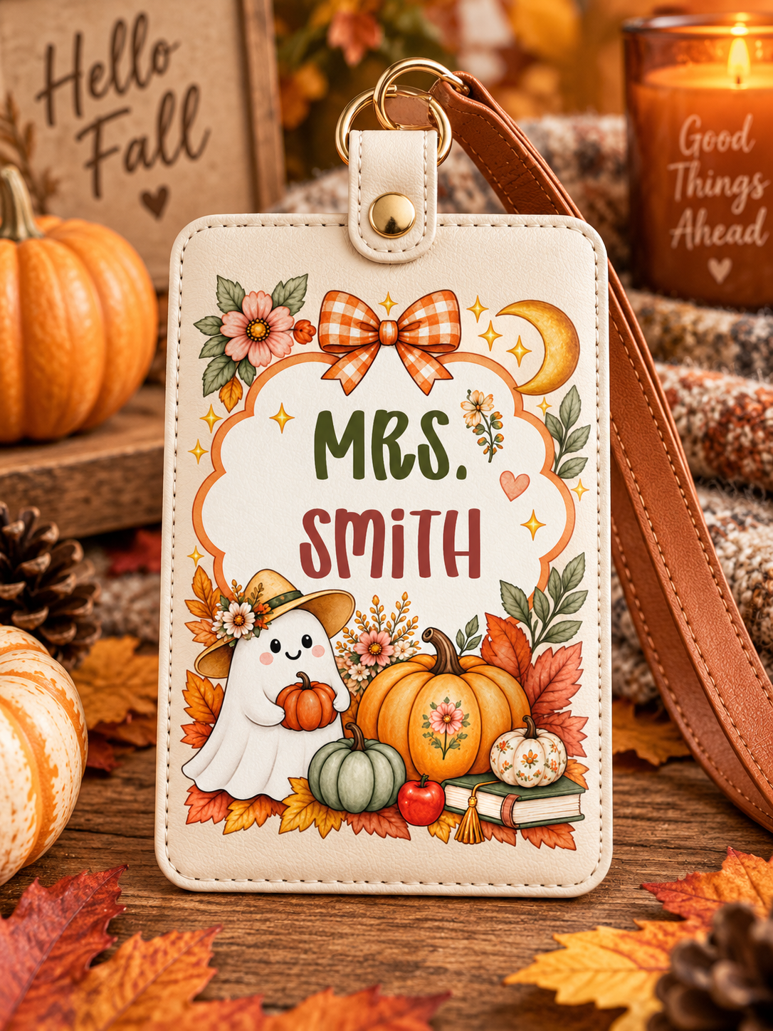 Personalized Fall Leather ID Holder