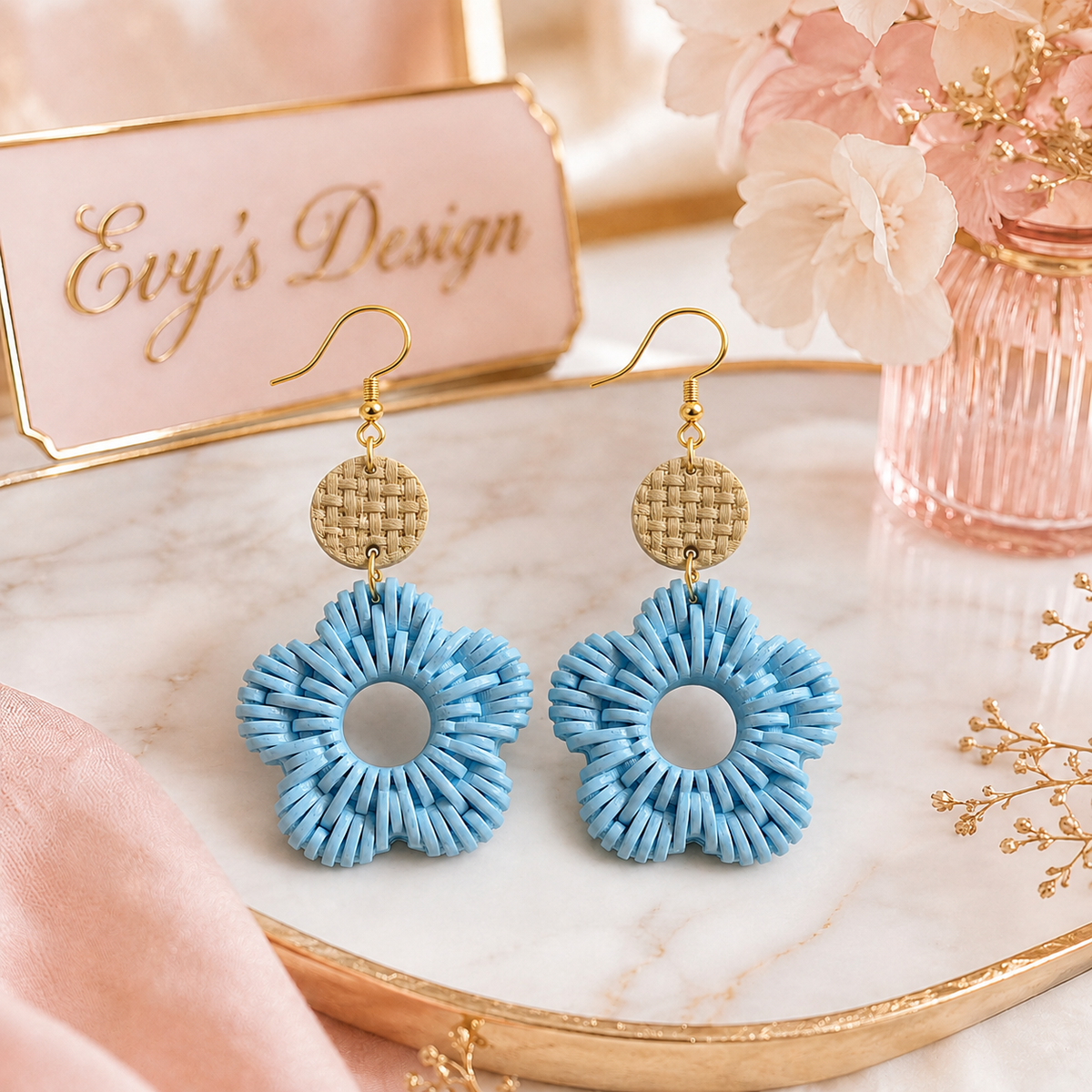 Woven Flower Earrings | Handmade 3D-Printed Floral Earrings