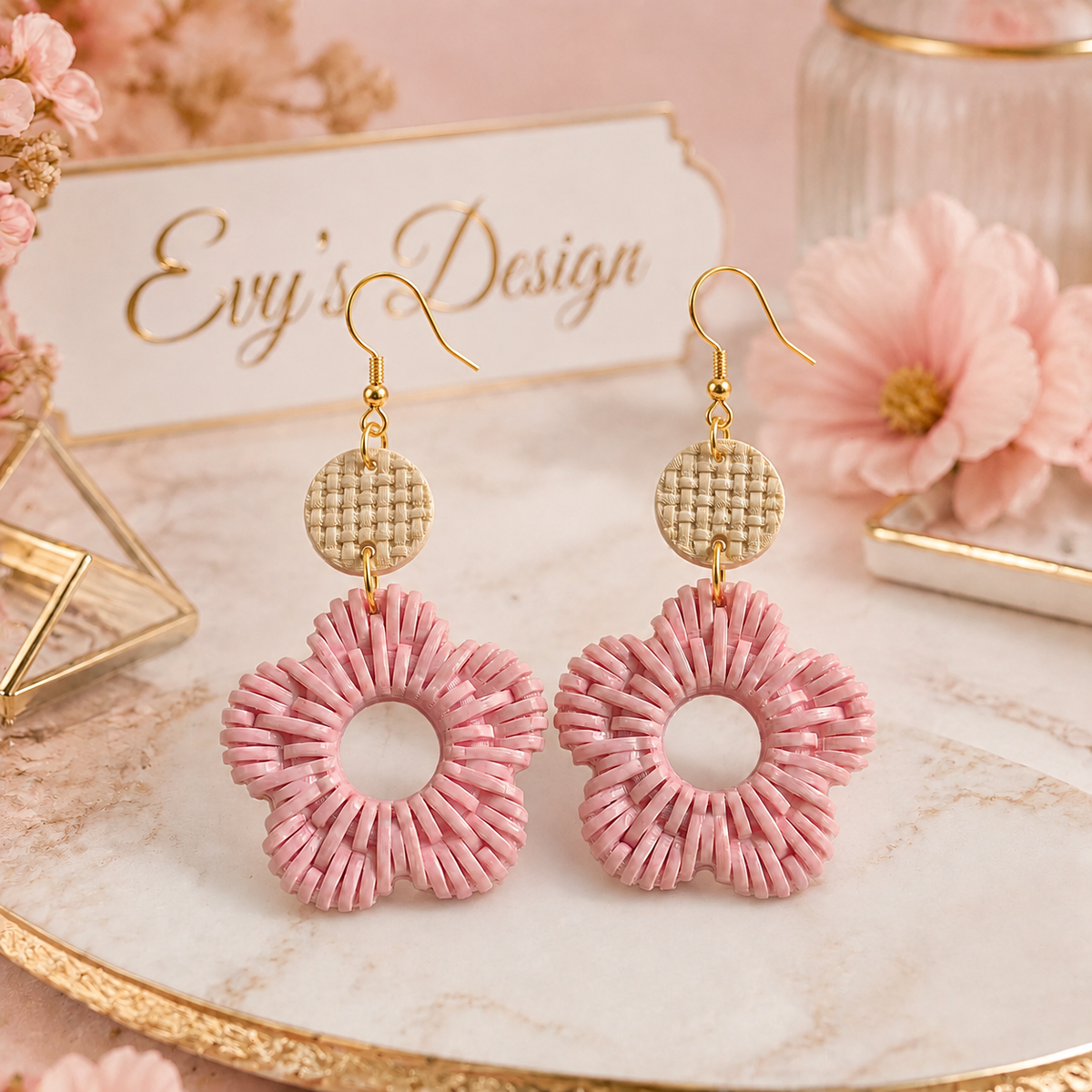 Woven Flower Earrings | Handmade 3D-Printed Floral Earrings