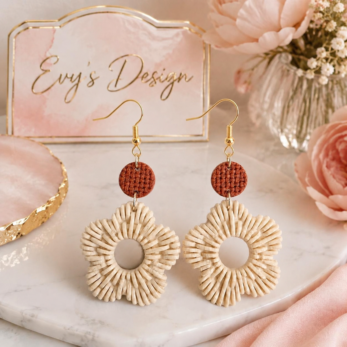 Woven Flower Earrings | Handmade 3D-Printed Floral Earrings
