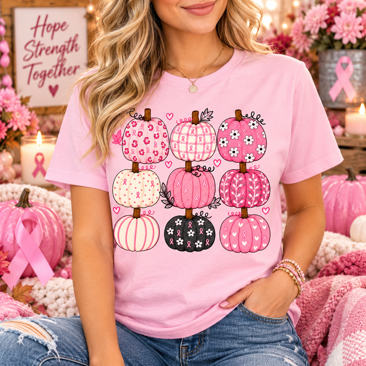 Pink Pumpkin Breast Cancer Awareness Shirt 🎀🎃