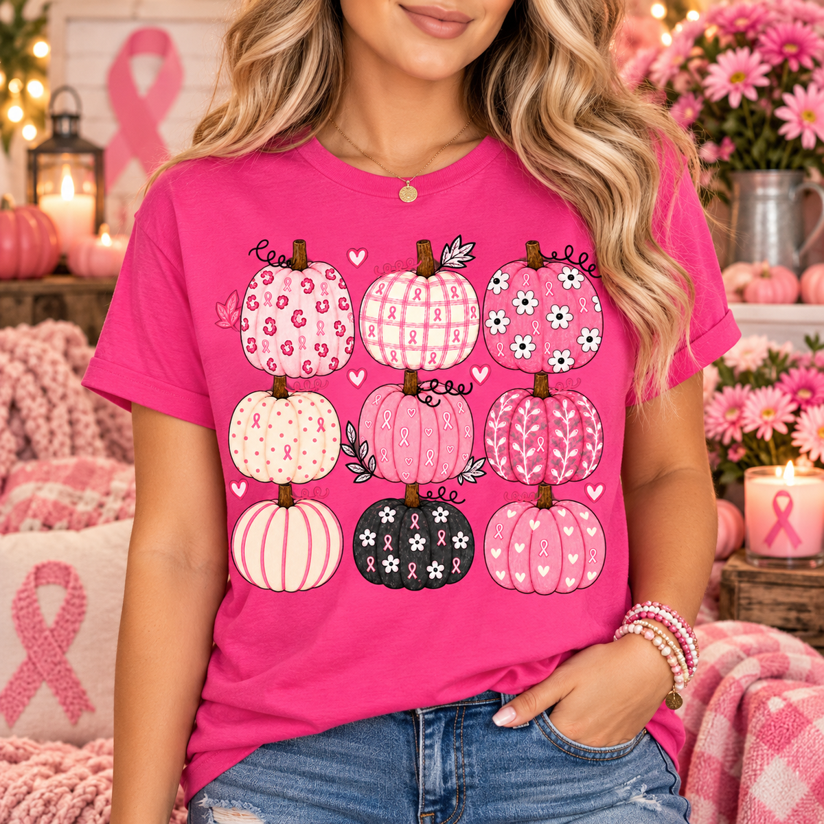 Pink Pumpkin Breast Cancer Awareness Shirt 🎀🎃