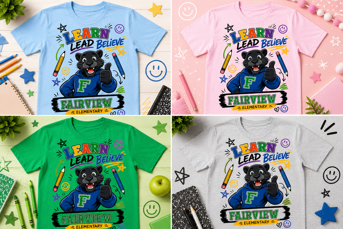 1. PTO - Fairview Elementary School Spirit T-Shirt – Panther Graphic – Learn • Lead • Believe