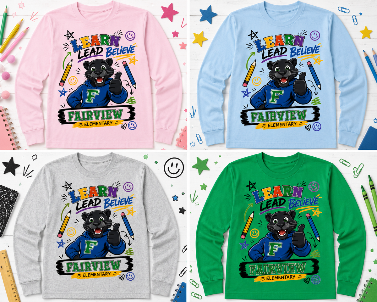 1. PTO - Fairview Elementary School Spirit T-Shirt – Panther Graphic – Learn • Lead • Believe