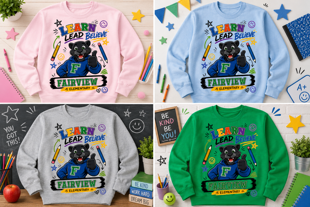 1. PTO - Fairview Elementary School Spirit T-Shirt – Panther Graphic – Learn • Lead • Believe