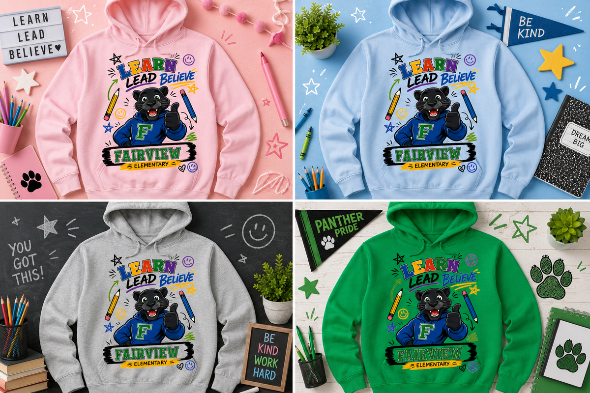 1. PTO - Fairview Elementary School Spirit T-Shirt – Panther Graphic – Learn • Lead • Believe