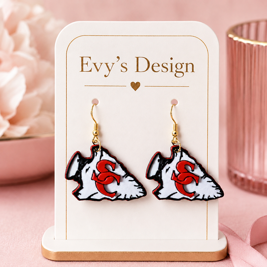 Stephens County Indians Arrowhead Earrings | Red, Black & White Spirit Earrings