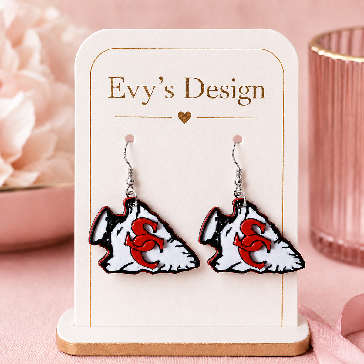 Stephens County Indians Arrowhead Earrings | Red, Black & White Spirit Earrings