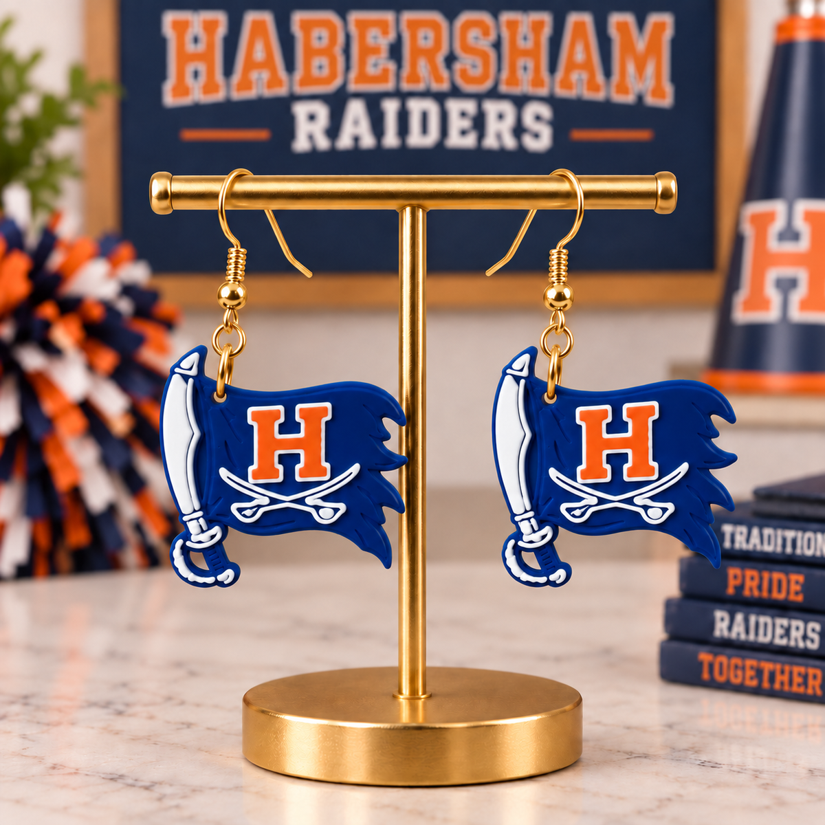 Habersham Raiders Pirate Flag Earrings – Gold Hooks