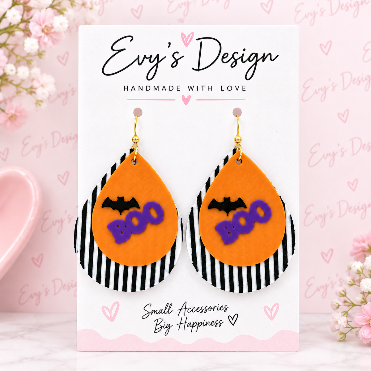 Halloween BOO Earrings | Orange & Purple Dangle Earrings