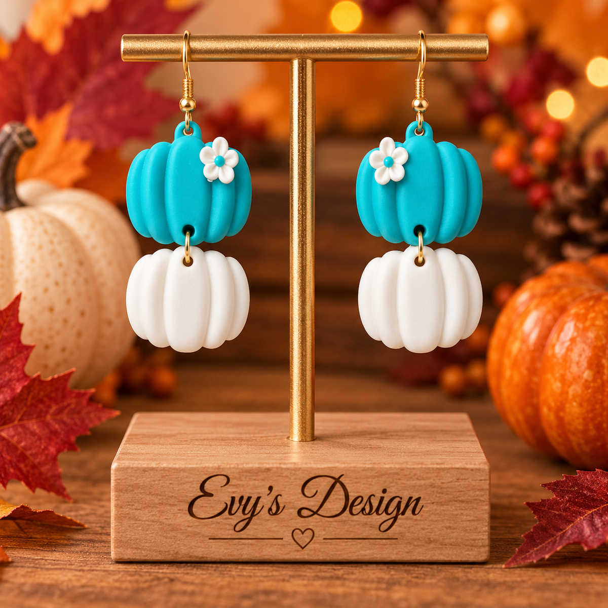 Turquoise & White Stacked Pumpkin Earrings
