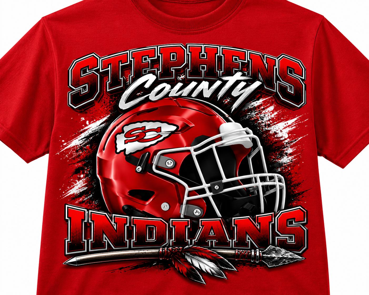 Stephens County Indians Football Team T-Shirt | Red, Black & White