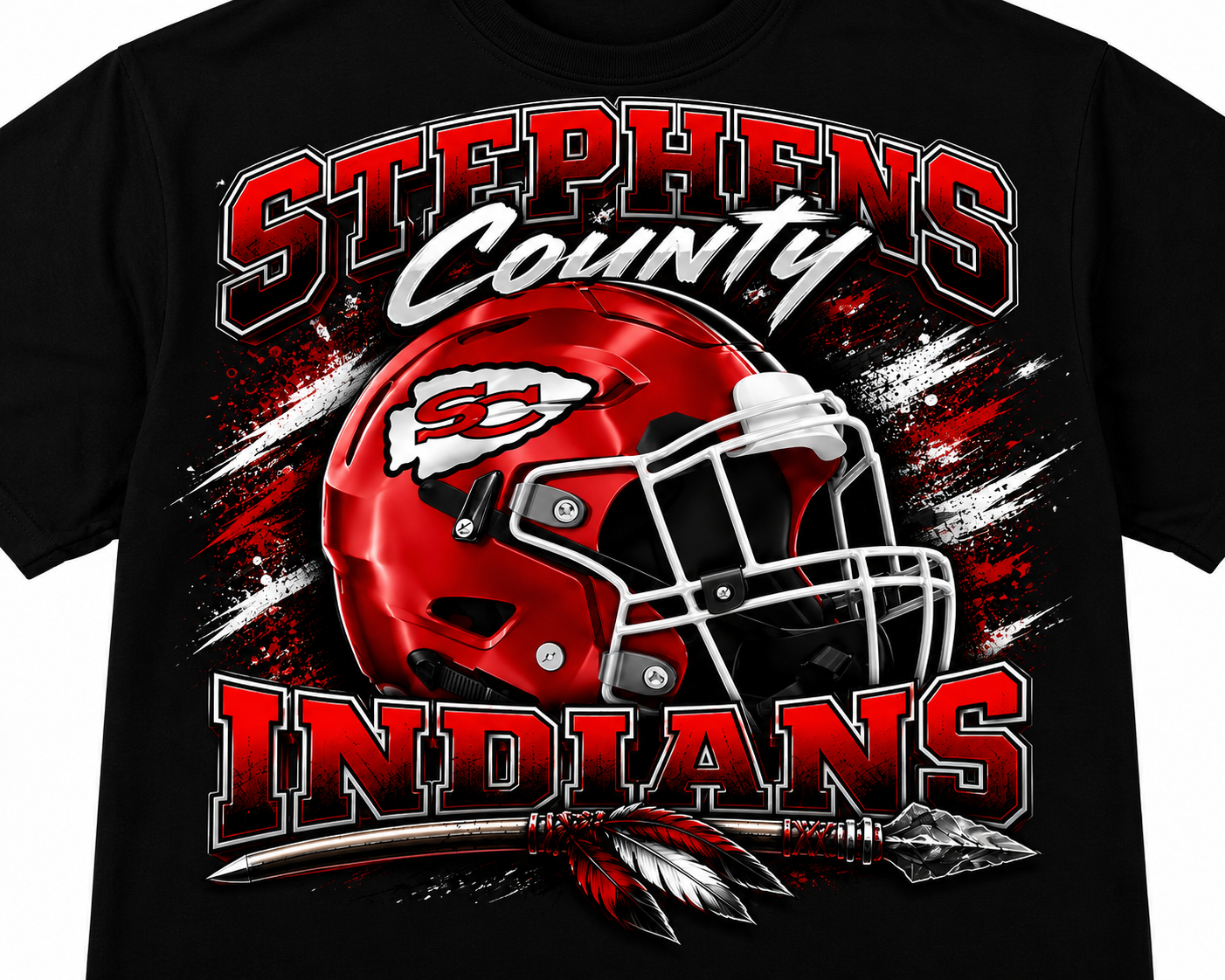 Stephens County Indians Football Team T-Shirt | Red, Black & White