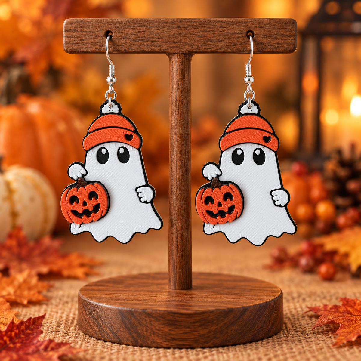 Fall Ghost & Pumpkin Earrings