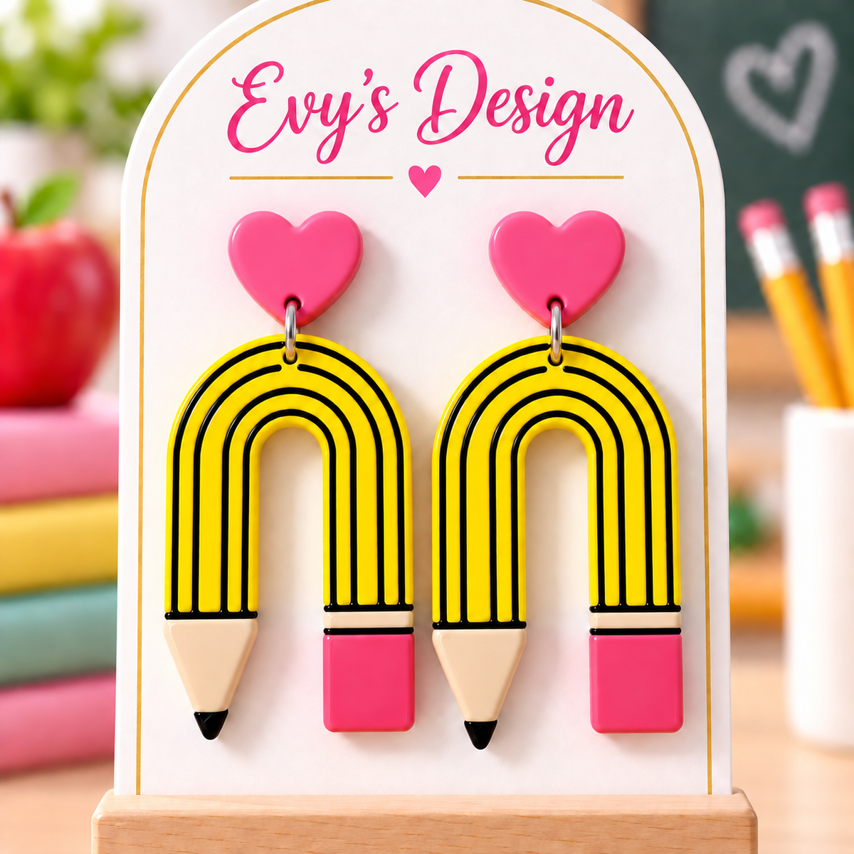 Teacher Pencil Earrings – Pink Heart Studs