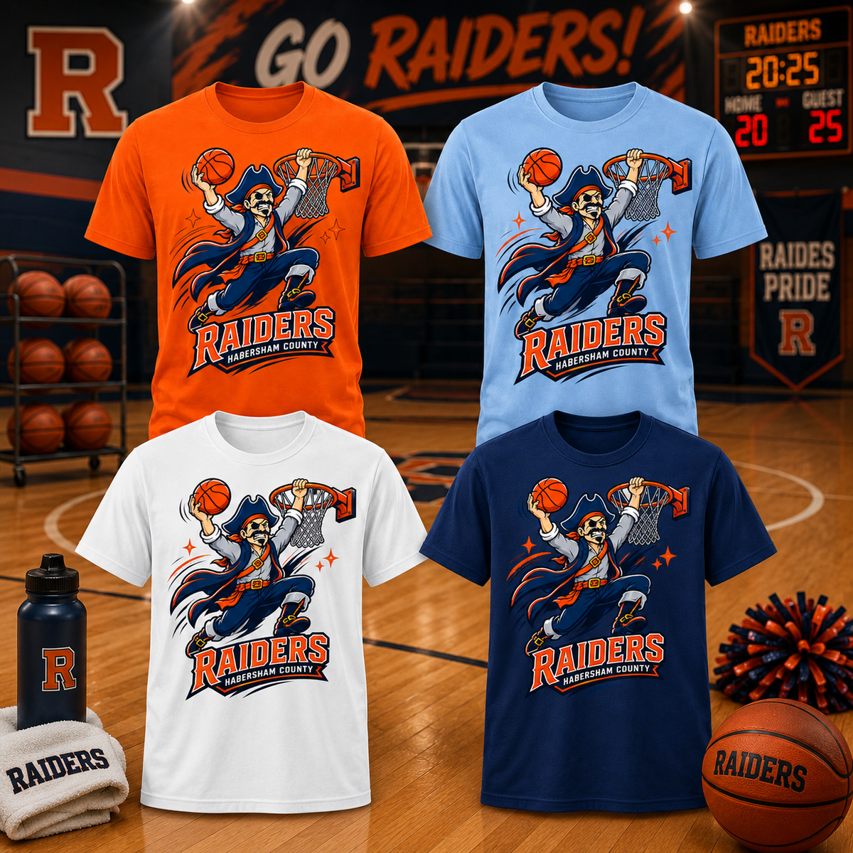 Habersham County Raiders Basketball Pirate T-Shirt 🏀🧡💙