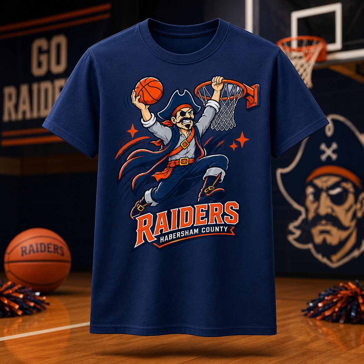 Habersham County Raiders Basketball Pirate T-Shirt 🏀🧡💙