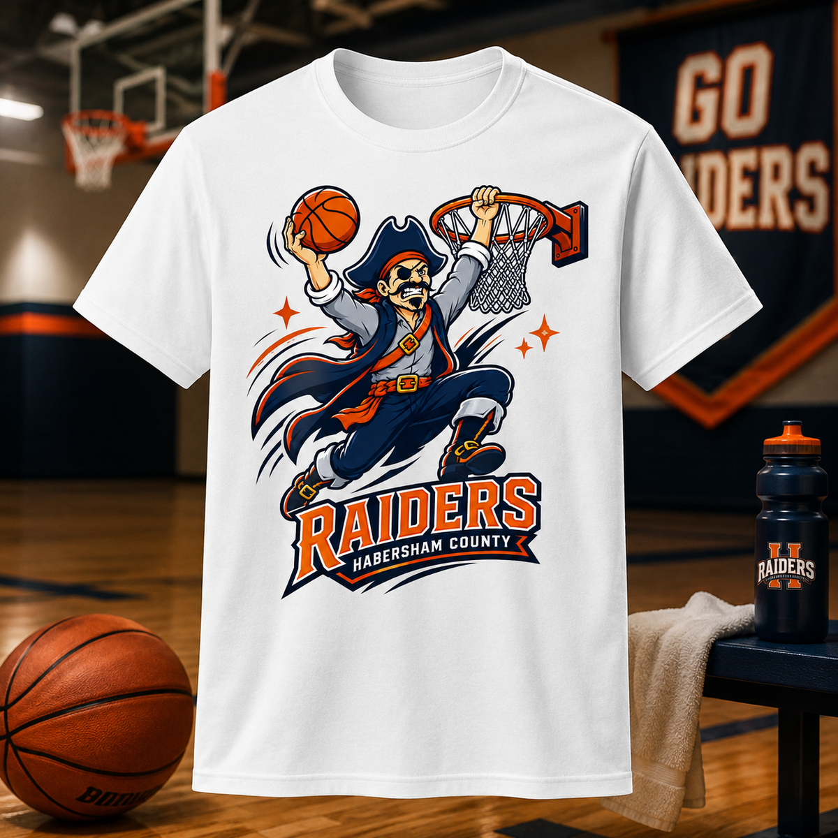 Habersham County Raiders Basketball Pirate T-Shirt 🏀🧡💙