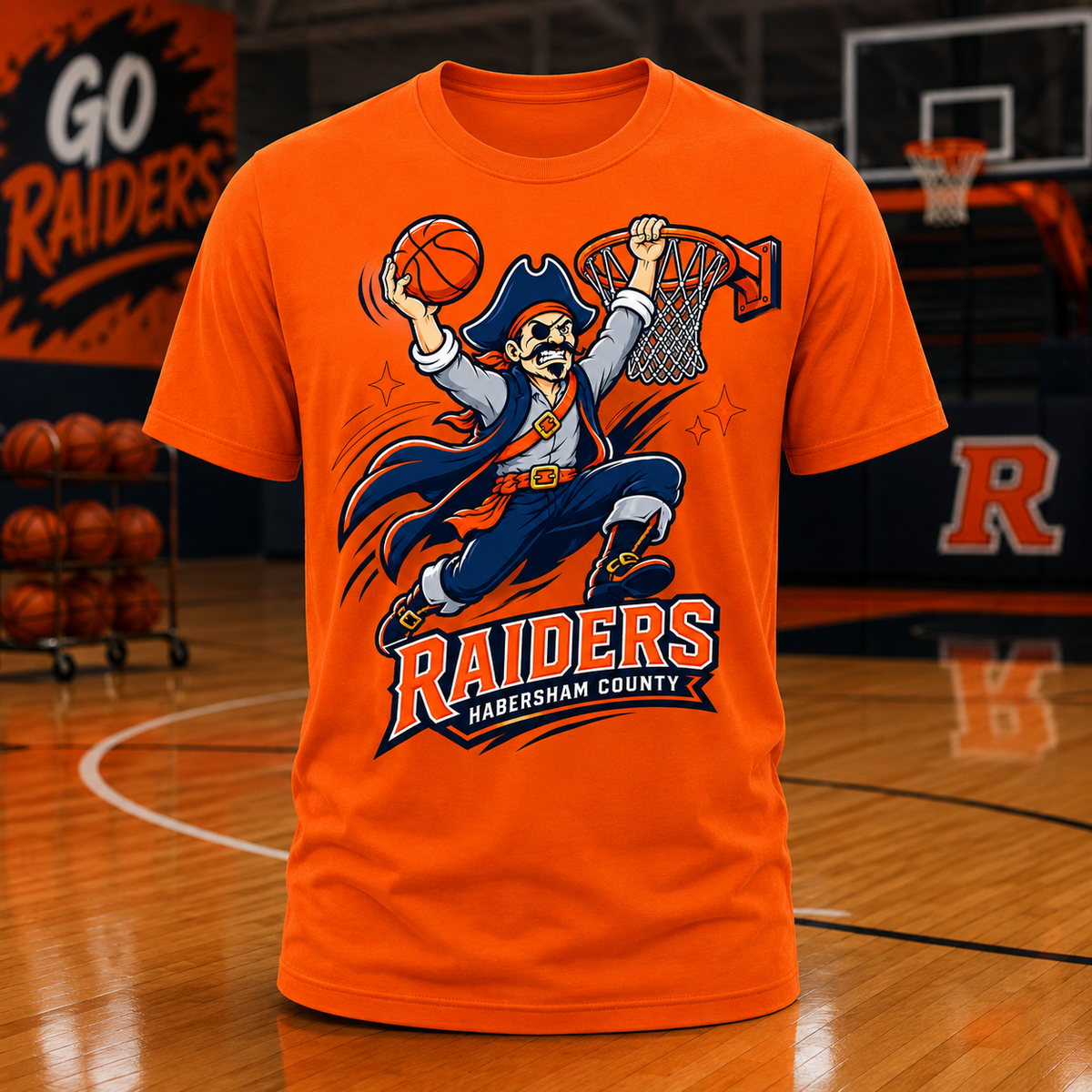 Habersham County Raiders Basketball Pirate T-Shirt 🏀🧡💙