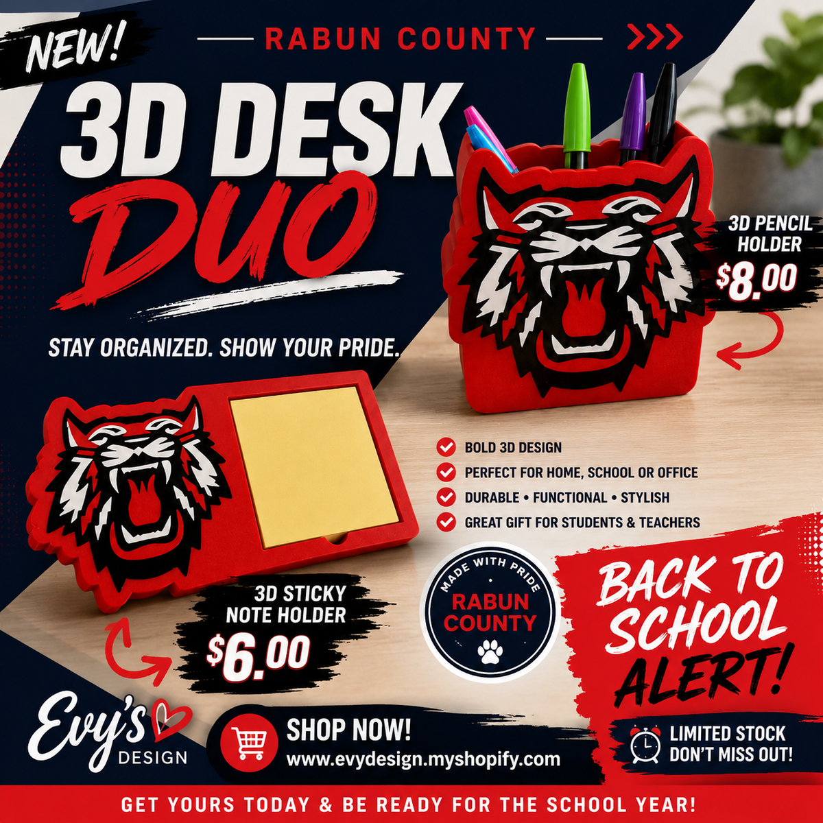 Rabun County 3D Desk Duo | Pencil Holder & Sticky Note Holder