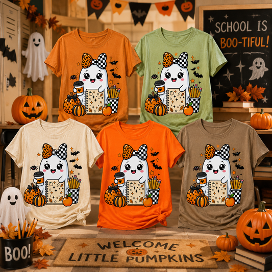 Cute Halloween School Ghost T-Shirt | Teacher Fall Shirt | Spooky School Spirit Tee