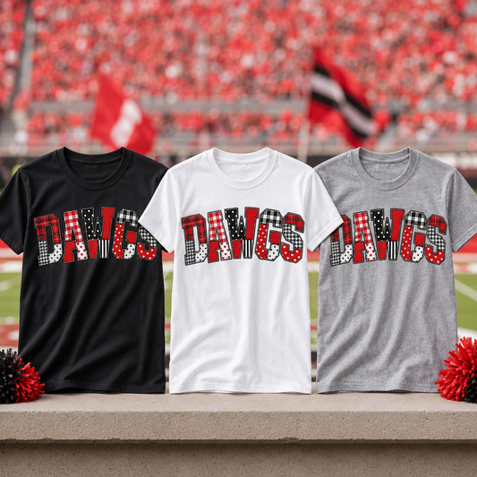 Patchwork DAWGS Spirit Shirt | Red, Black & White Game Day Tee