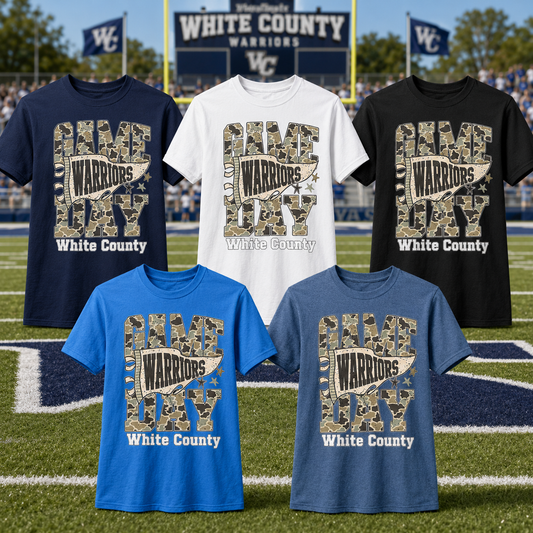 White County Warriors Camo Game Day Shirt | Warriors Football Spirit Tee