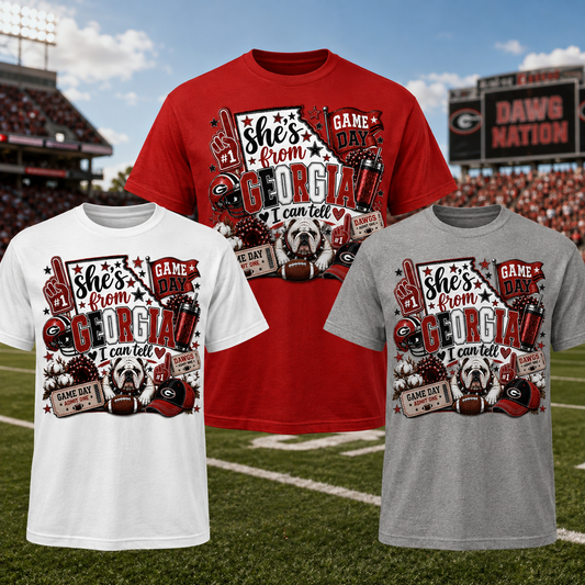 She’s From Georgia Game Day T-Shirt | Bulldogs Football Spirit Tee