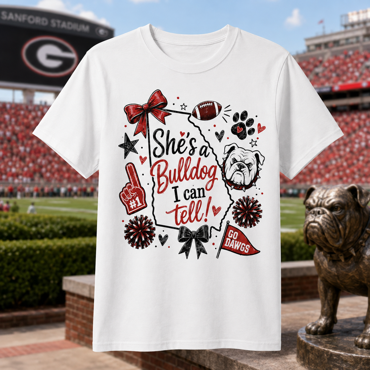 Georgia Bulldogs Game Day Bow Shirt | Football Spirit Tee | Bulldogs Fan Shirt