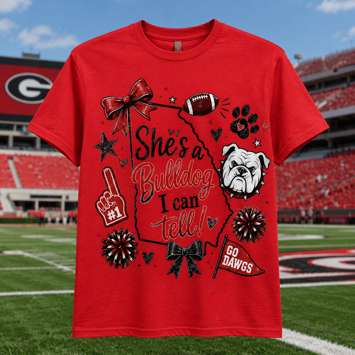 Georgia Bulldogs Game Day Bow Shirt | Football Spirit Tee | Bulldogs Fan Shirt